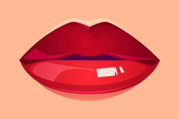 Female red lips, sexy woman mouth with smile, kiss Free Vector