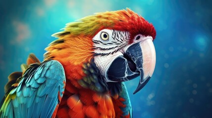 Fototapeta premium 3d illustration of parrot macaw. Beautiful parrot picture. Tropical realistic parrot macaw 3d print. 3d picture of parrot macaw, poster, print. Generative ai 