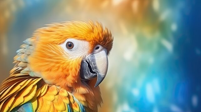 3d illustration of parrot macaw. Beautiful parrot picture. Tropical realistic parrot macaw 3d print. 3d picture of parrot macaw, poster, print. Generative ai
