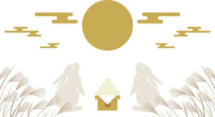 十五夜お月様を見上げるウサギのお月見イラスト　中秋の名月