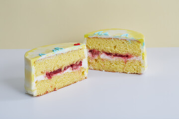 Two halves of Korean bento cake for birthday