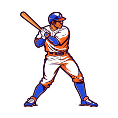 Fototapeta na wymiar Playful cartoon Baseball player at batting cages sticker Illustrations in minimalist detailed style