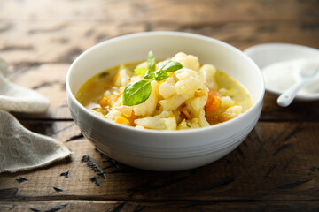 Healthy vegetable soup with cauliflower