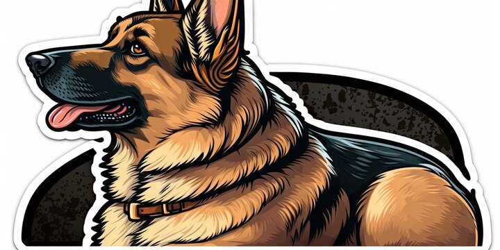 Naklejka Art design in german shepherd sticker die cut of dog with minimal concept. Decorated in cartoon graphic isolated on plain background. Glorious generative AI.