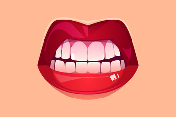 Female red lips, sexy woman mouth with smile, kiss Free Vector
