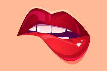 Female red lips, sexy woman mouth with smile, kiss Free Vector