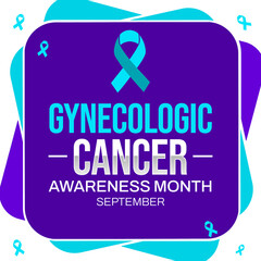 Naklejka premium Gynecologic cancer awareness month background design with colorful shapes and ribbon along with typography. September is Genecologic cancer awareness month
