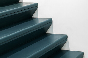 Empty blue stairway and white wall, abstract architectural photo