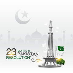 Creative Pakistan Resolution day greeting card design and Social media post template