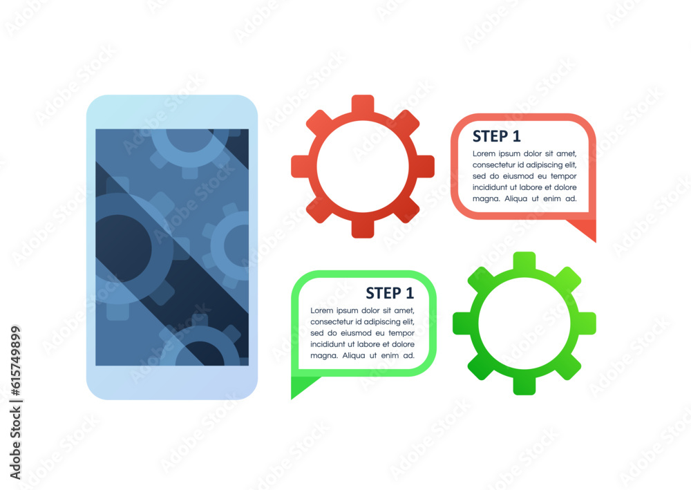 Poster cellphone repair and app infographic chart design element set. abstract vector symbols for infochart