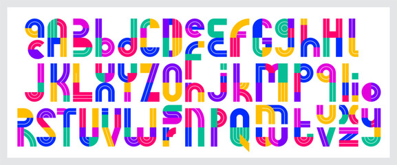 Kids alphabet, colorful geometric vector font, letters are easy to use for titles and logo creation, uppercase and lowercase.