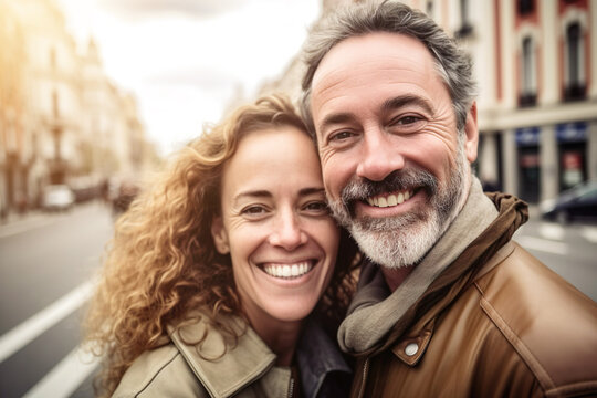 AI generated image of mature couple in Madrid