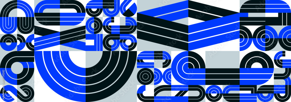 Poster seamless pattern with geometric elements vector trendy design, blue typography parts tiling backgrou