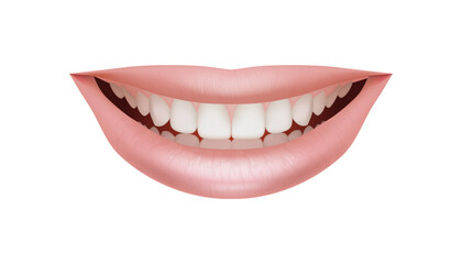 Fototapeta premium Realistic and beautiful 3D illustration of a female smile, featuring shiny pink lips and white teeth. Perfect for dental, cosmetic, or oral care themes. Isolated on a white