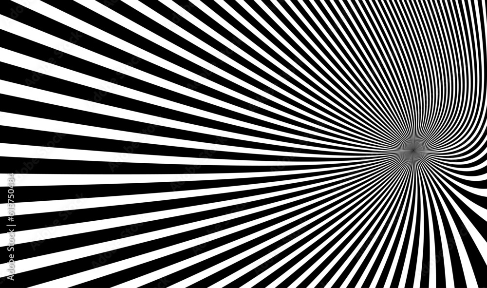 Poster op art distorted perspective black and white lines in 3d motion abstract vector background, optical 
