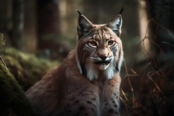 Fototapeta premium The Eurasian Lynx in the Boreal Forest. Generative AI