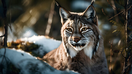 Obraz premium The Eurasian Lynx in the Boreal Forest. Generative AI