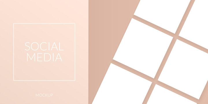 Collage mockup grid of posts. Perfect for design, branding, and social media themes. Geometric beige layout. Ideal for blogs, brochures, and mockup presentations. Template for web mobile applications