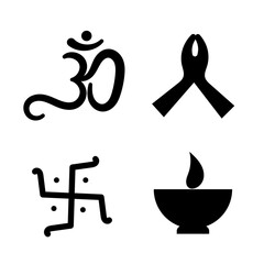 Om or Aum,swastik,namaste,diya symbol of Hinduism shilouette,Set of 4 Vector Illustration Design Can be Use To Print On Poster, banner, Stickers, Wallpapers, Temple, House Wall Vector