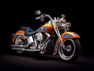 Cruiser motorcycle isolated on the black background.