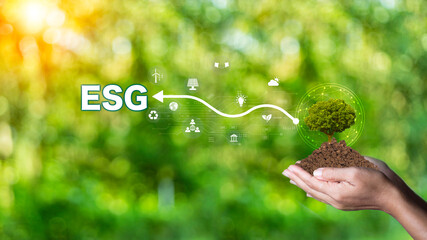 Net zero in 2050 year ESG, eco concept  for environmental, social, sustainable and ethical, Human...