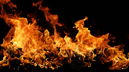 Fire flames on black background.