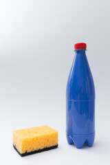 blue plastic bottle with sponge