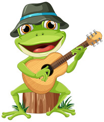 Green Frog Playing Guitar Vector