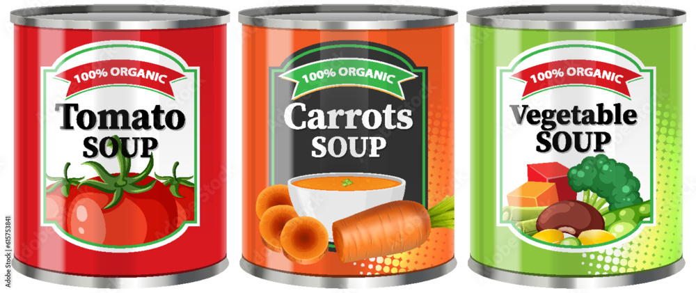 Wall mural vegetable soup food cans collection