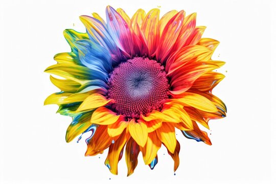 Beautiful sunflower with multiple paint colors and white background Generative AI Illustration