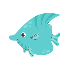 Vector cute illustration of a fun swimming fish on a white background. Baby design concept, cute cartoon character for baby poster. funny sea creature