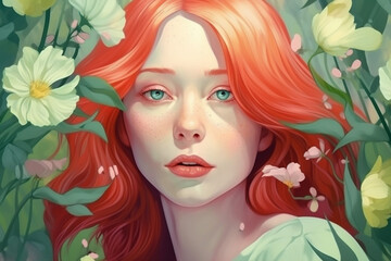 love woman trend face girl tender pastel colourful flower portrait beauty. Generative AI.