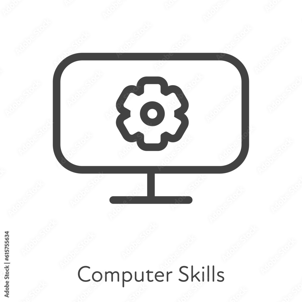 Poster outline style ui icons hard skill collection. technical and it. vector black linear icon illustratio