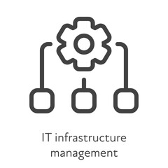 Outline style ui icons hard skill collection. Technical and IT. Vector black linear icon illustration. IT infrastructure management gear with structure symbol isolated on white. Design element