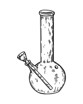 Bong for smoking cannabis. Hand drawn vector illustration in sketch stile. Marijuana pipe drawing