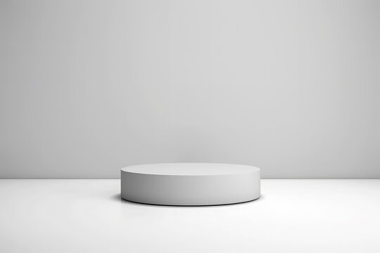 Gray empty podium on the a white-gray wall. Premium class podium,showcase, display case.The background can be used for mounting, presentation or displaying your products.Generative AI