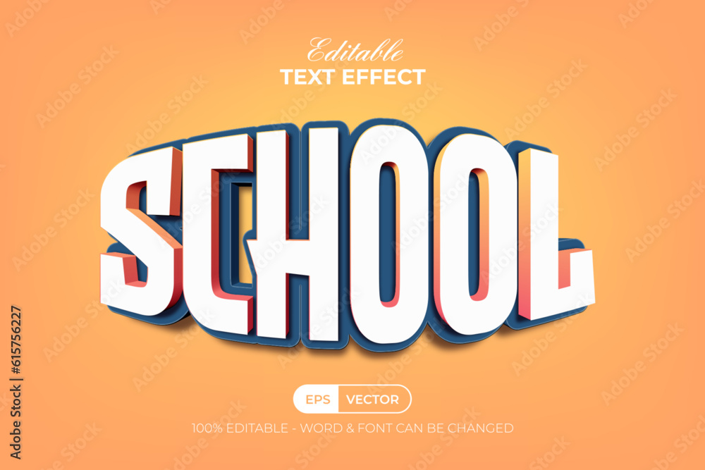 Poster school 3d text effect bulge style. editable text effect.