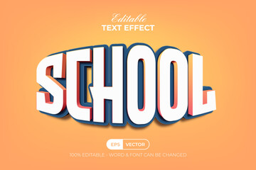 School 3d text effect bulge style. Editable text effect.