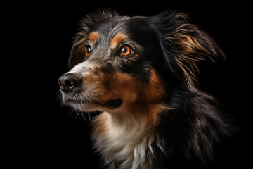 Portrait of a cute dog on a black background. Studio shot.8AI generated)
