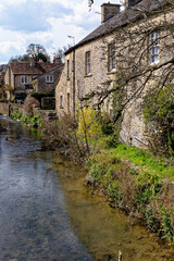 Pretty cottages and the Mells River at Nunney