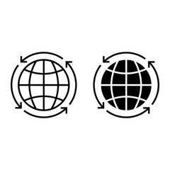 globe with circle arrow, internet loading icon vector