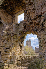 Inside walls of Nunney Castle, Somerset, England - United Kingdom