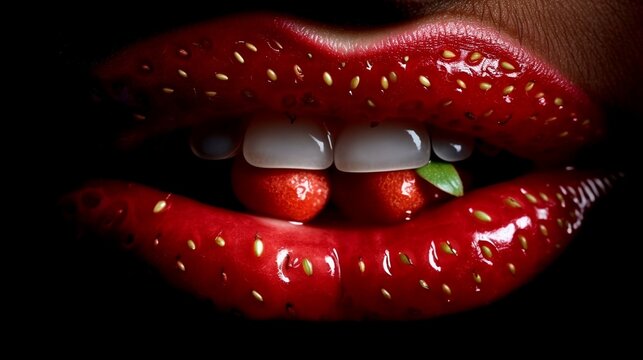lips with strawberries. Generative AI