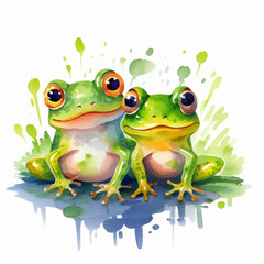 A Cute Watercolour Vibrant Frog or Toad Illustration