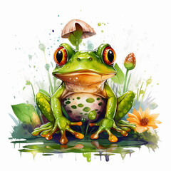 A Cute Watercolour Vibrant Frog or Toad Illustration