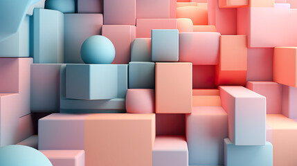 パステルカラーの抽象的な立体背景　Generative AI