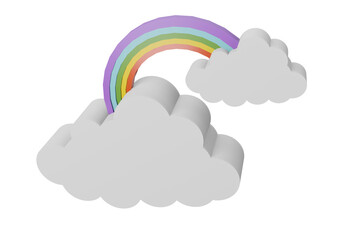3d illustration colorful rainbow with clouds isolated on transparent background