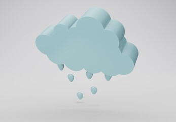 3d illustration green rain cloud with water drops isolated on white background