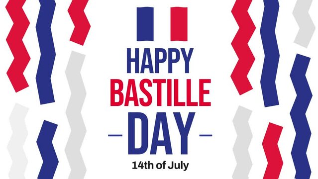Happy bastille day France 4K Animation with waving flag and colorful design. France Bastille day backdrop design