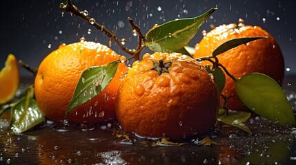 a group of oranges with water drops on them. Generative AI Art.